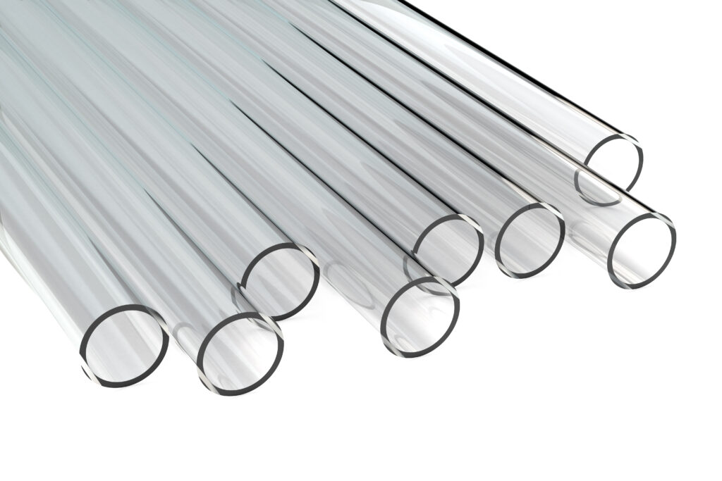 Transparent acrylic plastic or glass tubes isolated on white background